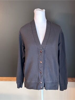 Pact Gray Women’s Organic Cotton Sweatshirt Cardigan Snap Size Small